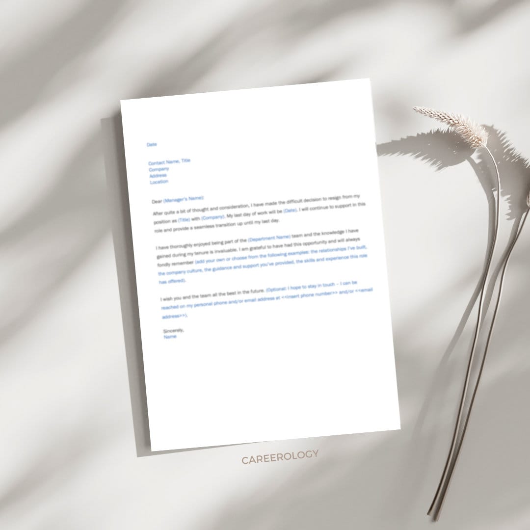 Professional Resignation Letter Template - Etsy